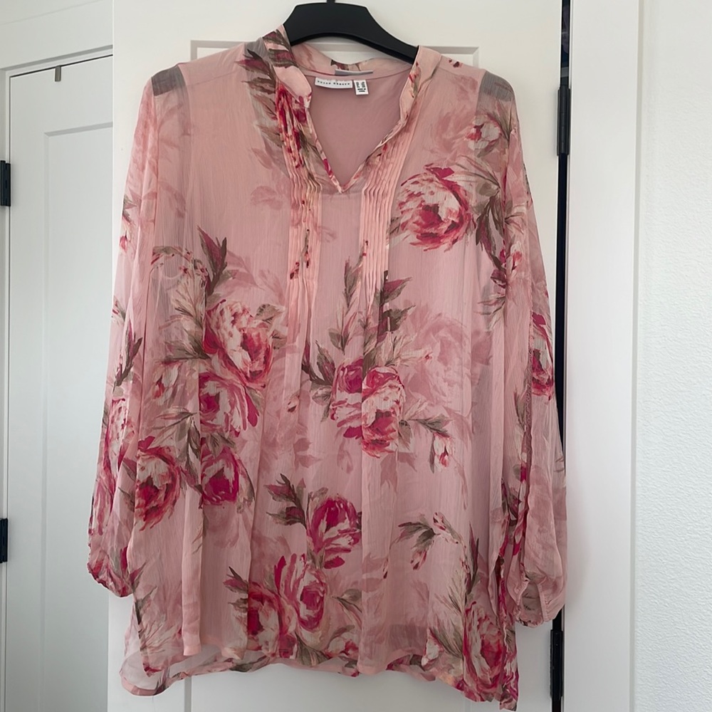 Susan Graver Sheer Rose Printed Tunic Top with Tank